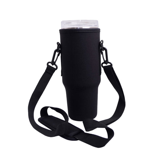 For 40oz Stanley Quencher Water Bottle Carrier Bag Sleeve With Adjustable Shoulder Strap Black