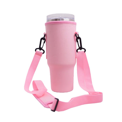 For 40oz Stanley Quencher Water Bottle Carrier Bag Sleeve With Adjustable Shoulder Strap Pink